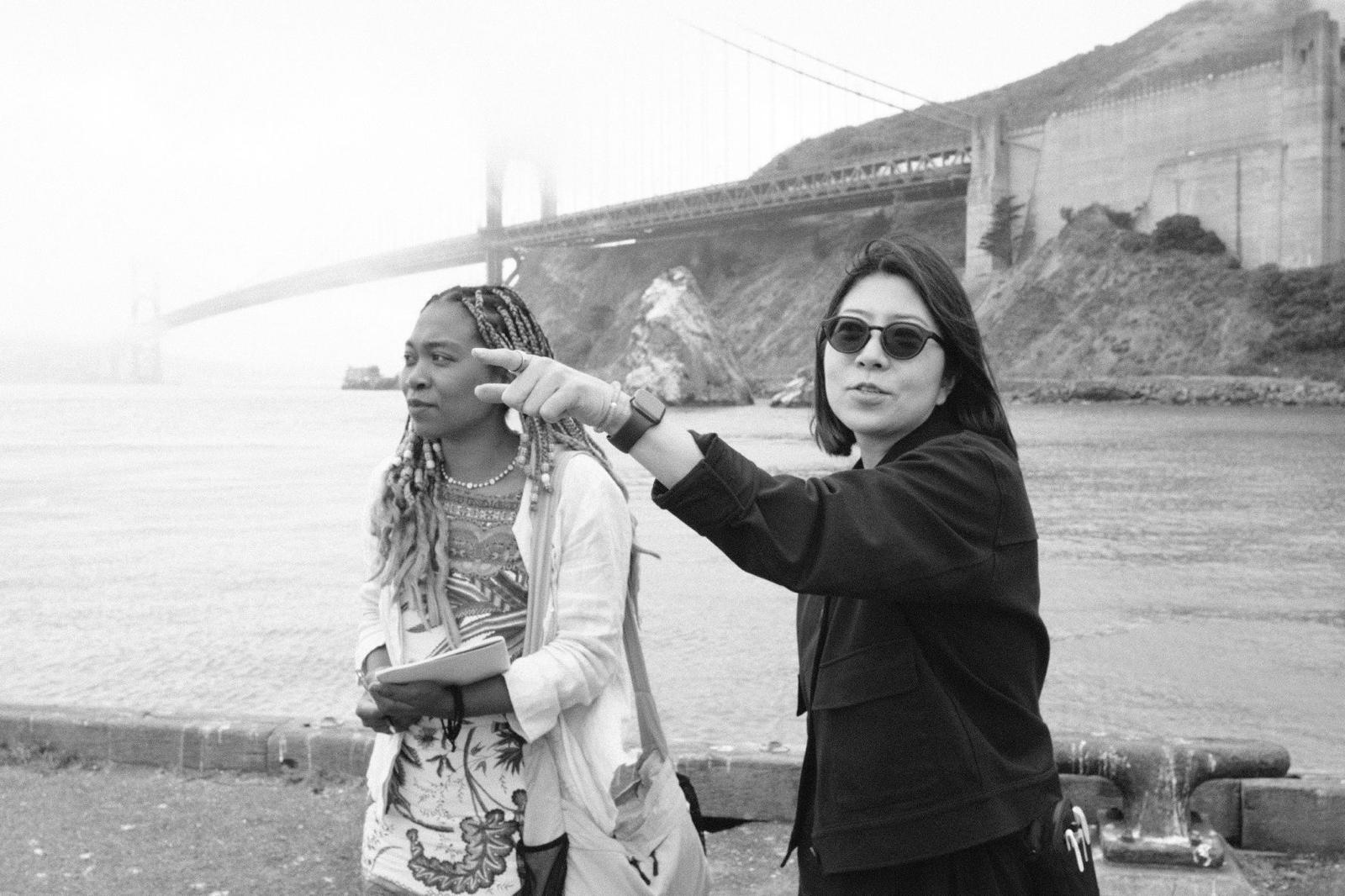 Ark Miura and Executive Producer Yuki Solomon scouting near the Golden Gate Bridge